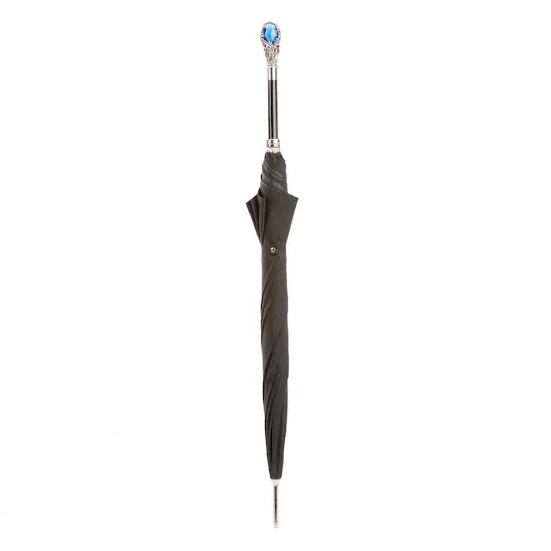Mavi Taş Saplı Siyah Unisex Otomatik Şemsiye 95 cm