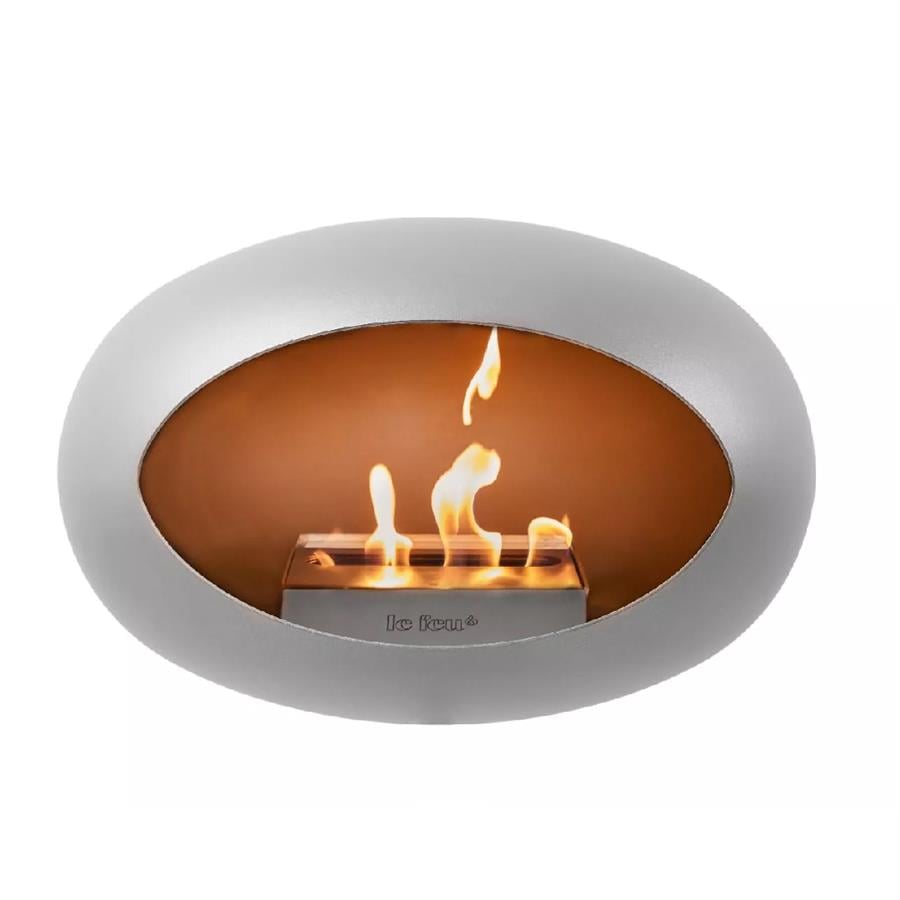 Nikel Kubbe Şömine & Öğütülmüş Ahşap Cilalı Çelik Brülör (Küçük Ayak) / Nickel Ground Wood Low Polished Steel-Soaptreated Oak -Steel Burner