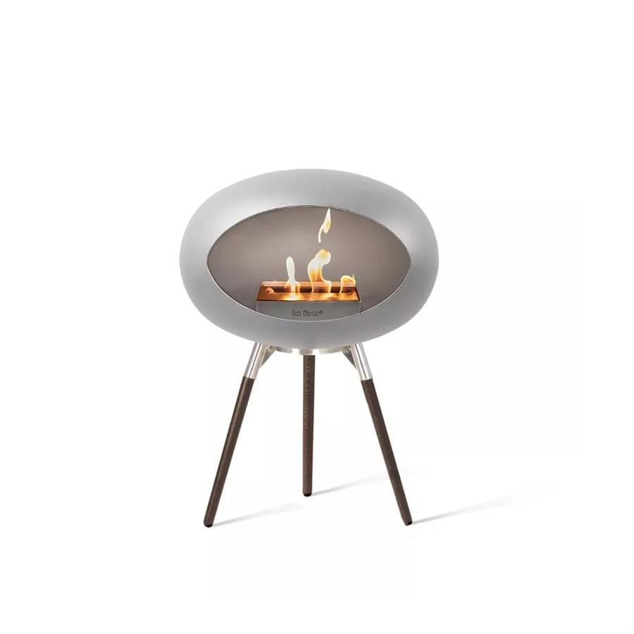 Nikel Kubbe Şömine & Öğütülmüş Ahşap Cilalı Çelik Brülör (Küçük Ayak) / Nickel Ground Wood Low Polished Steel-Soaptreated Oak -Steel Burner