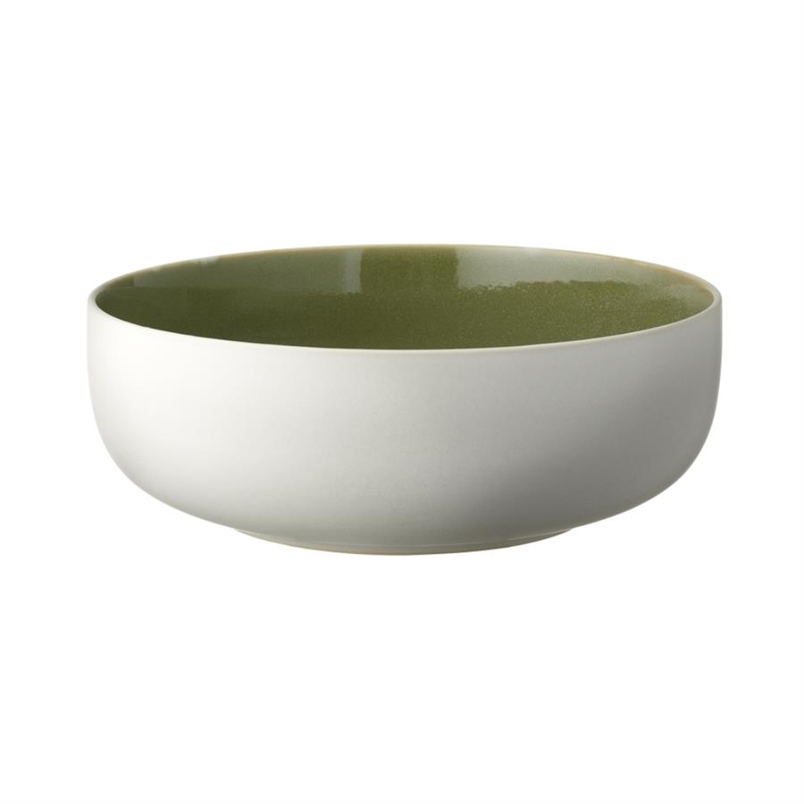North Seramik Salata Kasesi Mat Beyaz/Parlak Yosun Çap:25 Cm