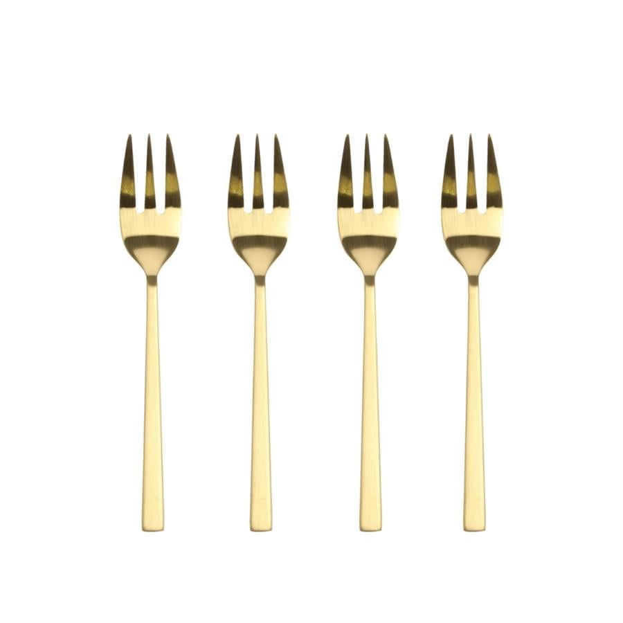 Pasta Çatalı 4 Adet Paslanmaz Çelik Pirinç Rengi