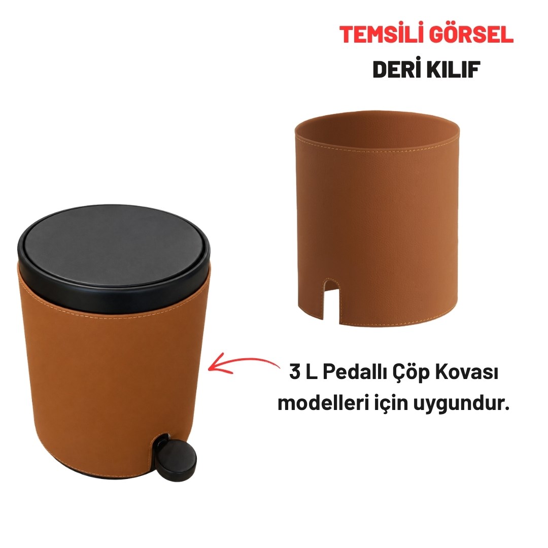 Pedallı Çöp Kovası Deri Kılıfı Siyah