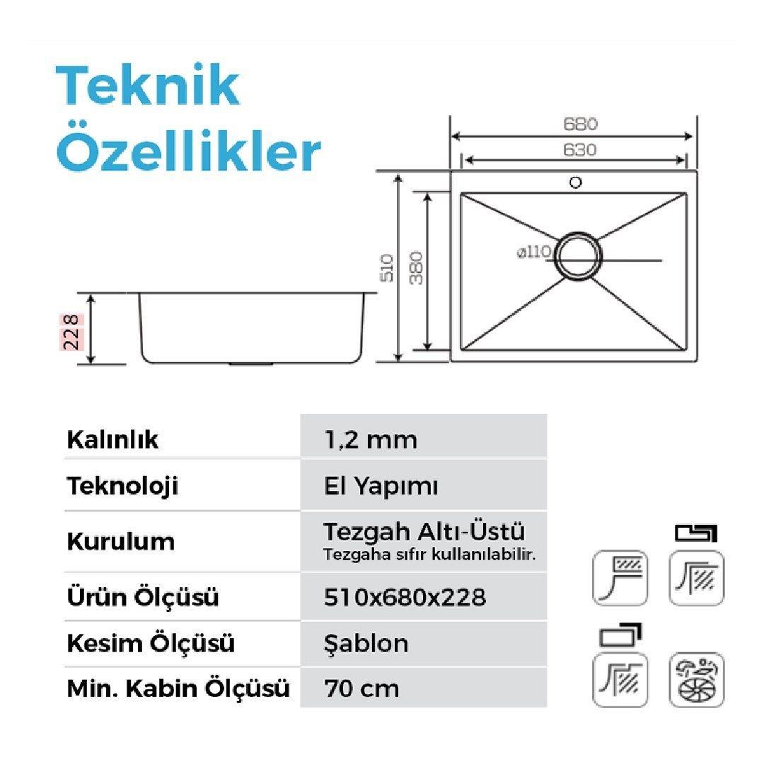 Poli 6302 İnox  680X510 Mm Eviye