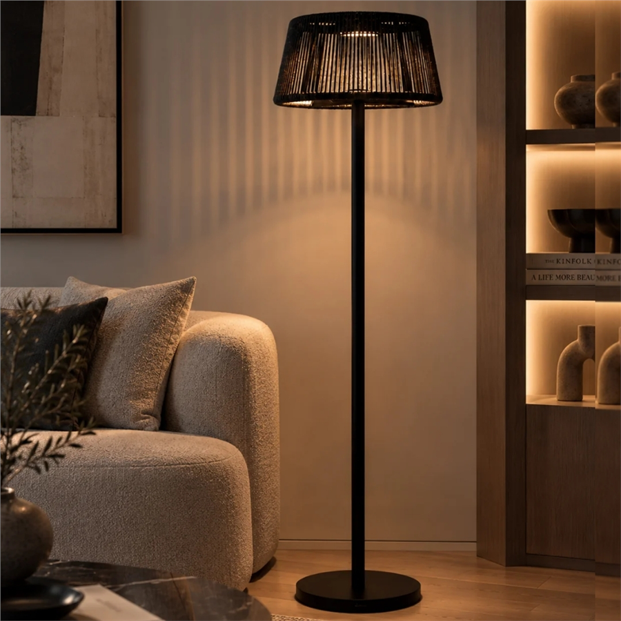 ROP&STRIP Güneş Enerjili ve Şarj Edilebilir Lambader 120/175 cm (Siyah Alüminyum, Siyah Halat)