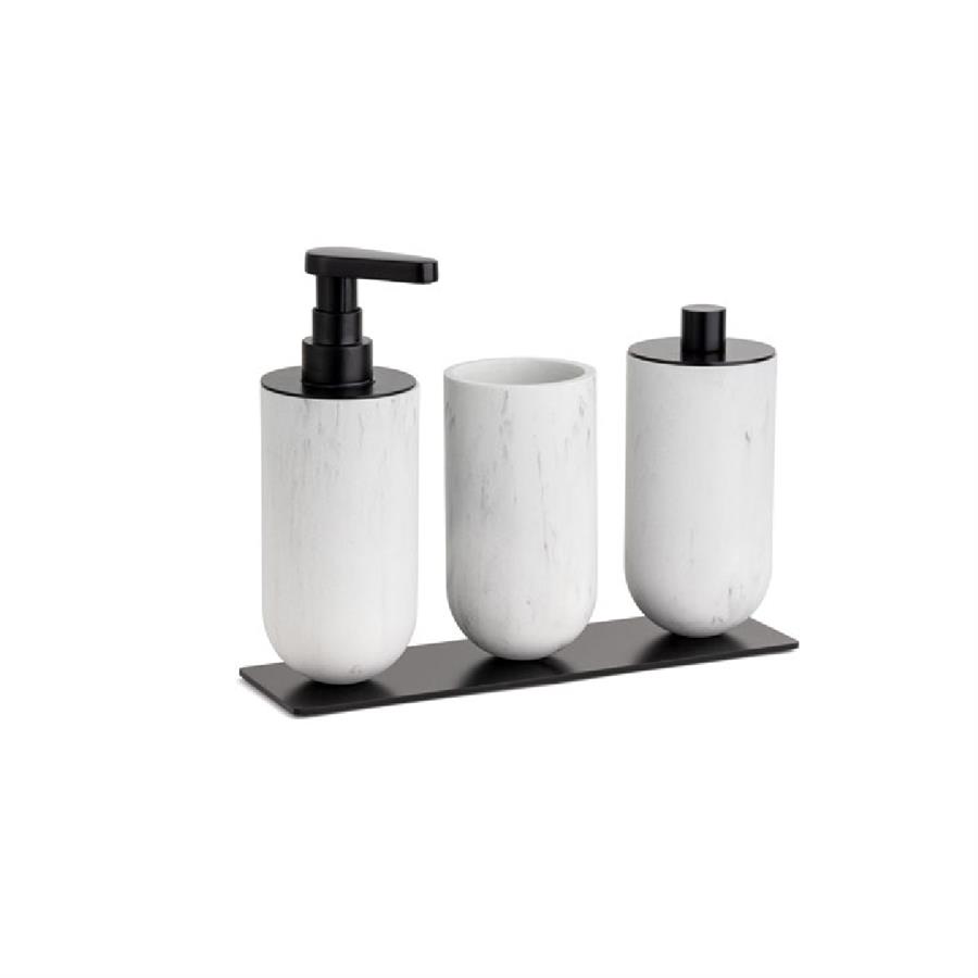 Sıvı Sabunluk-Diş Fırçalığı-Pamukluk Mermer Desenli/Siyah Renk 206X87X265 Mm