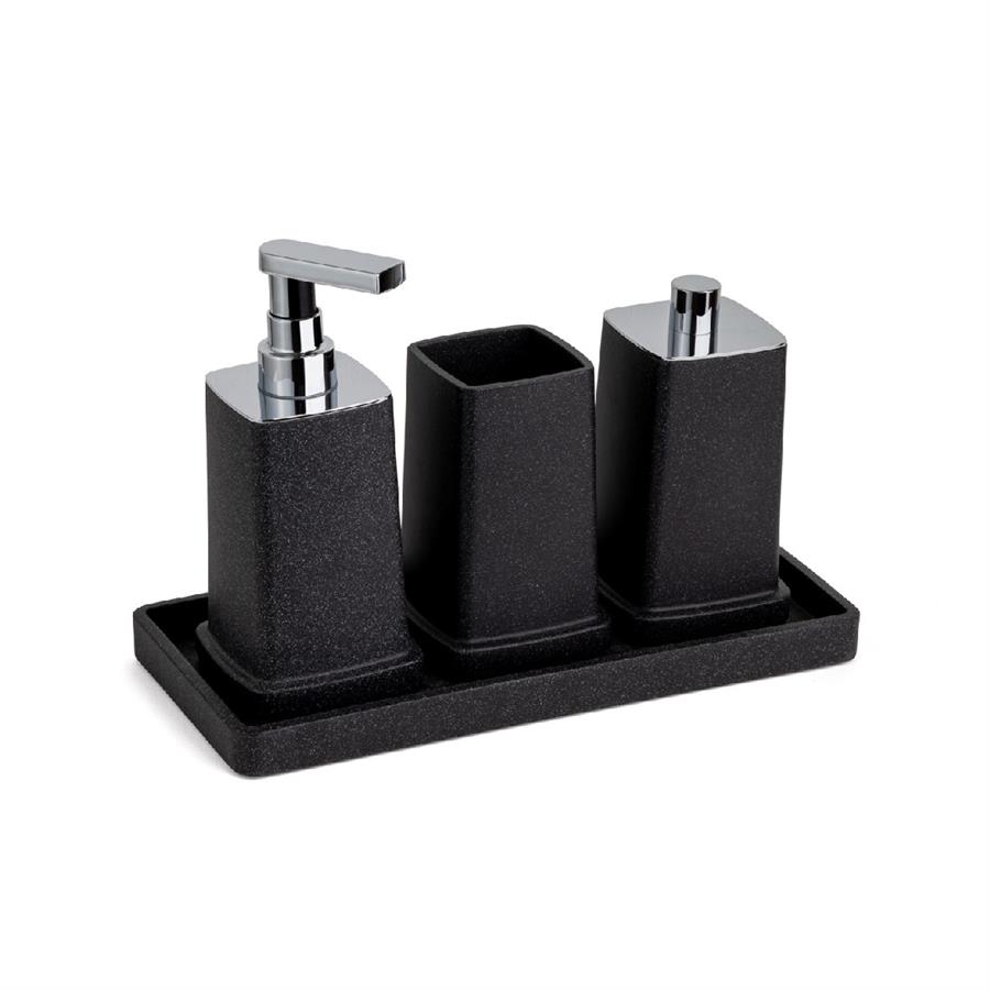 Reçine Tezgah Üstü Sıvı Sabunluk Siyah|Krom 195x95x87 mm