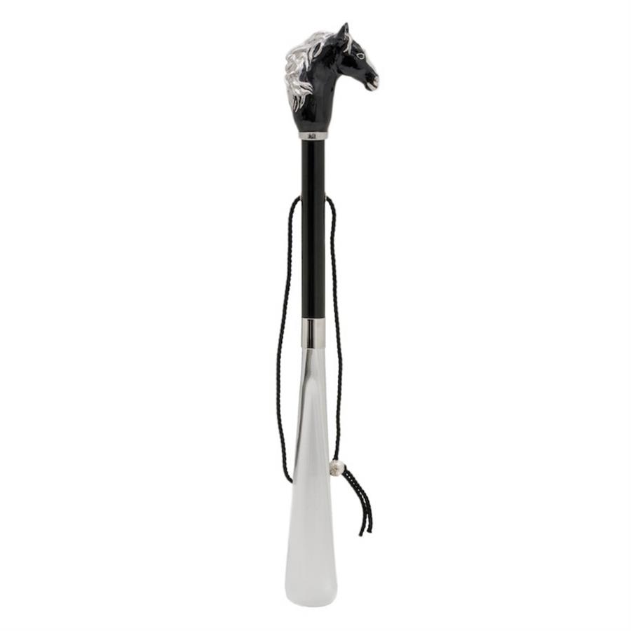 Siyah At Emaye Pirinç Ayakkabı Çekeceği 50 cm