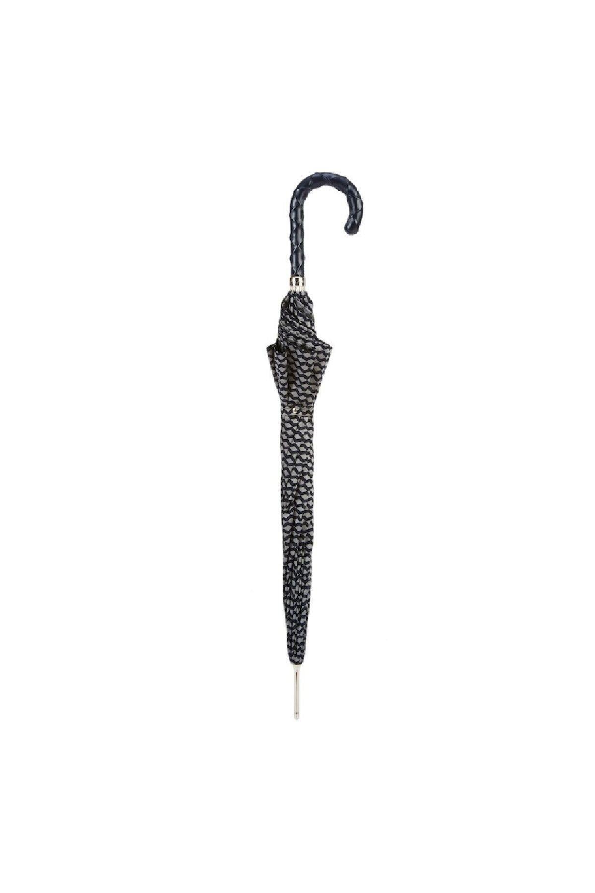 Gri Bükülmüş Deri Saplı Unisex Otomatik Şemsiye 95 cm