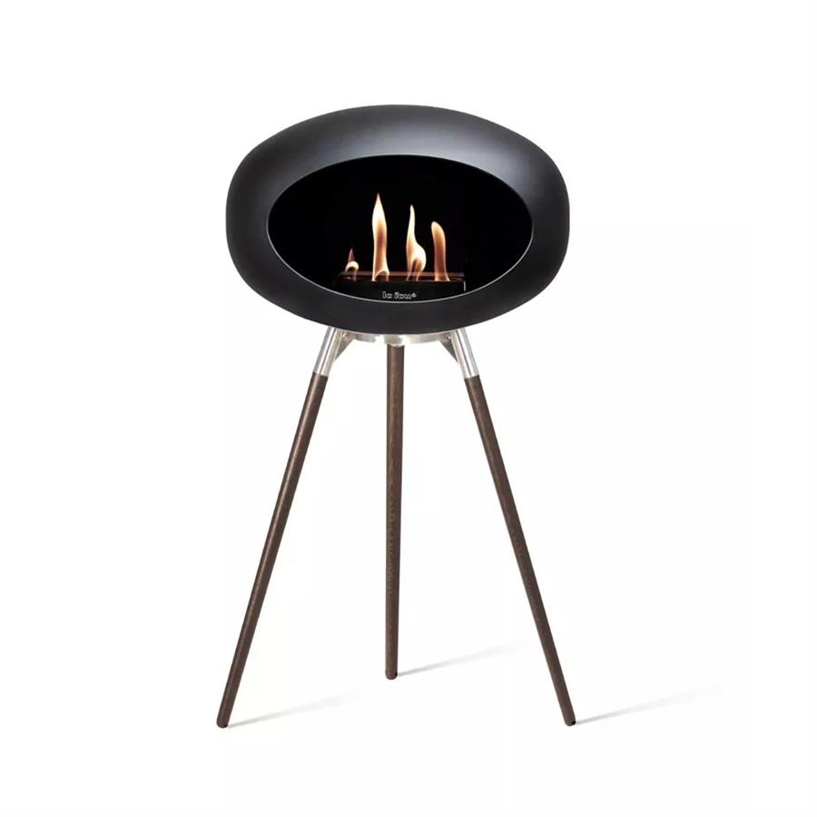 Siyah Kubbe Şömine & Öğütülmüş Ahşap Cilalı Çelik Brülör (Büyük Ayak) / Black Ground Wood High Black- Smoked Oak-Steel Burner