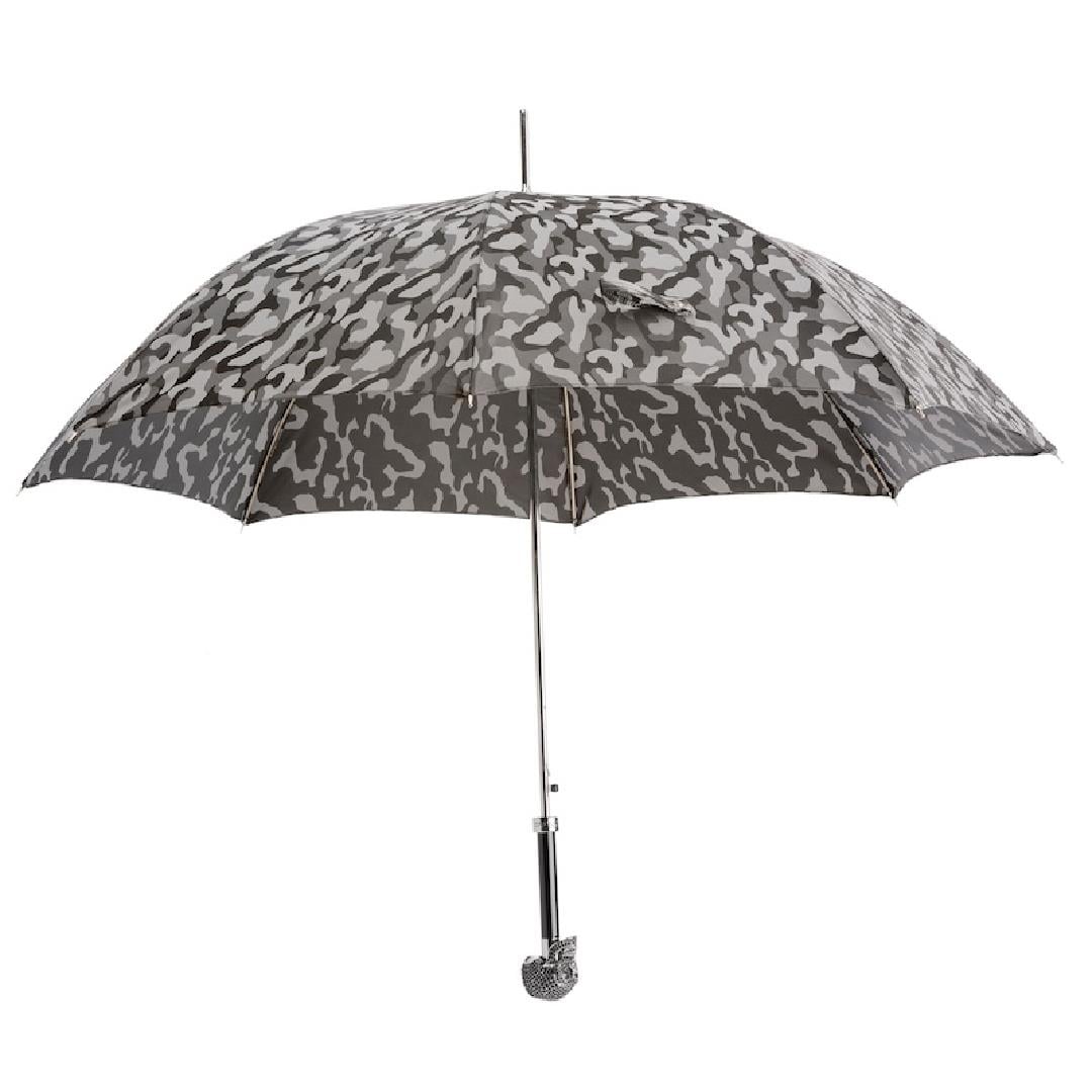Siyah Swarovski® Kafatası Figürlü Askeri Gri Kamuflaj Otomatik Şemsiye 95 Cm