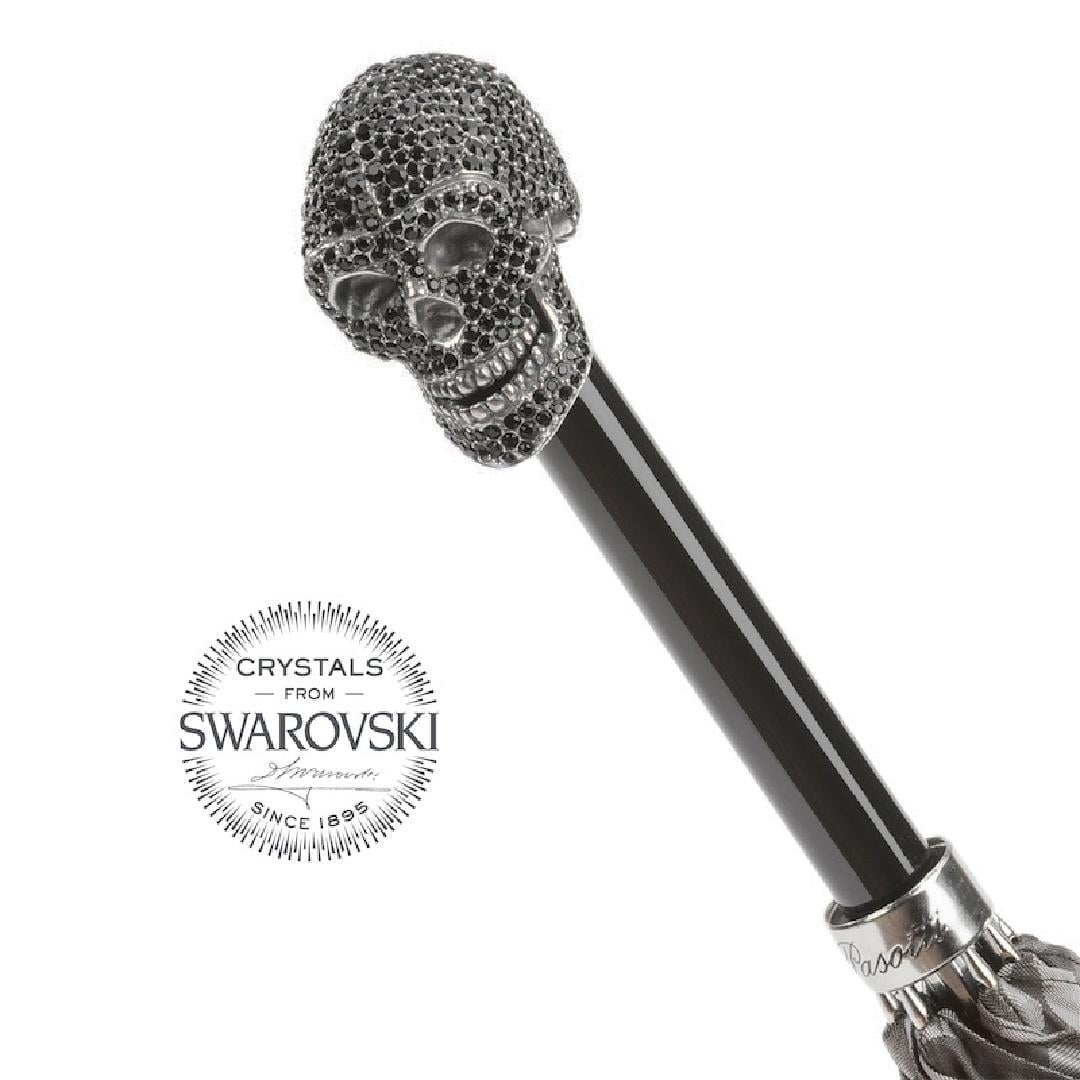 Siyah Swarovski® Kafatası Figürlü Askeri Gri Kamuflaj Otomatik Şemsiye 95 Cm
