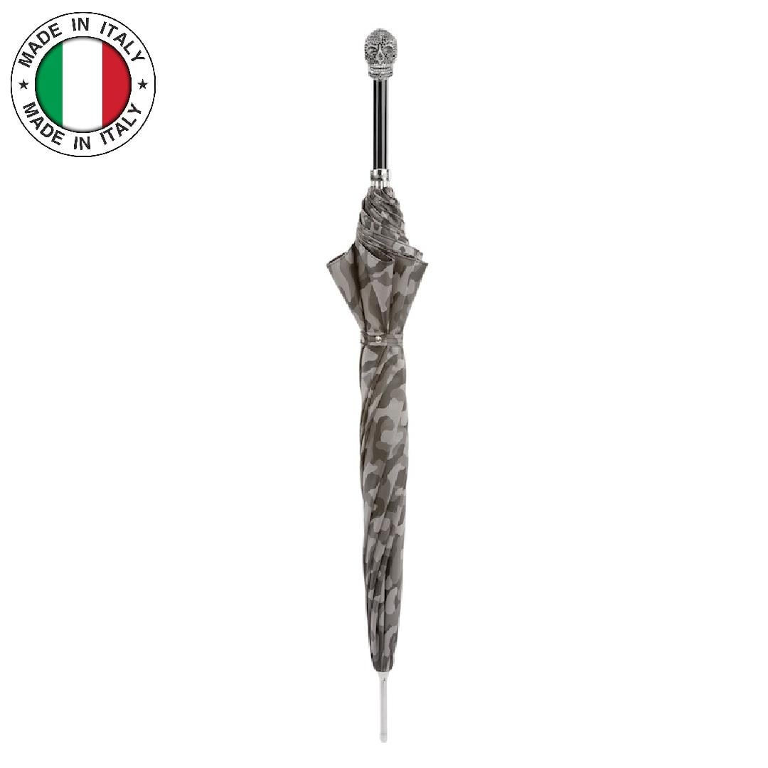 Siyah Swarovski® Kafatası Figürlü Askeri Gri Kamuflaj Otomatik Şemsiye 95 Cm