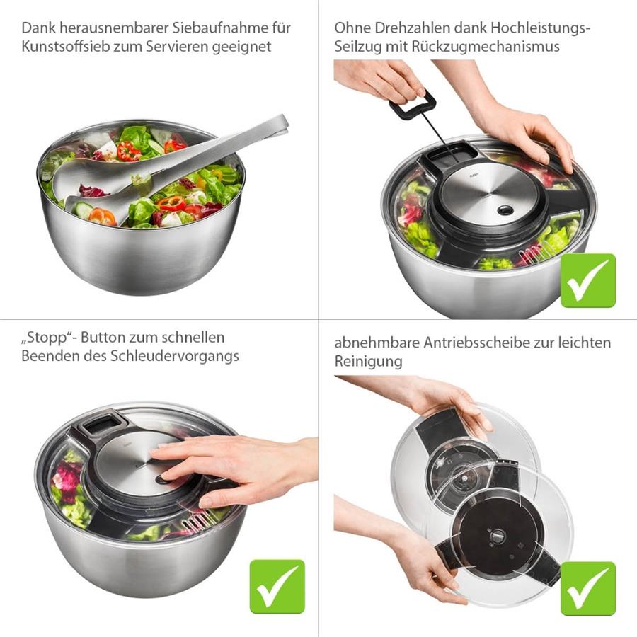 Speedwıng Salata Kurutucusu Paslanmaz Çelik Kaseli 5 L