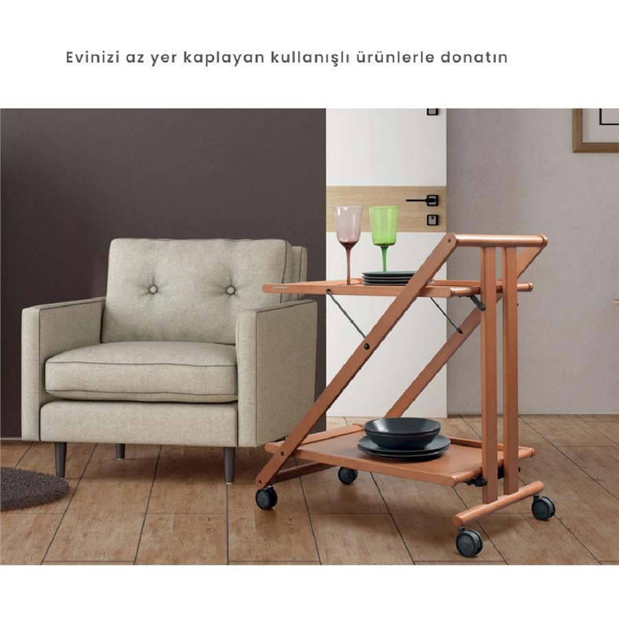Sprint Ahşap Katlanabilir Servis Arabası Doğal Renk