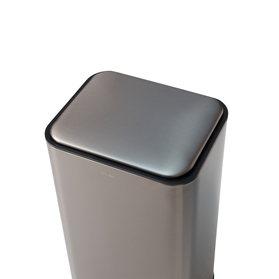 Square Mat Metalik Açık Gri Pedallı Çöp Kovası 30 L