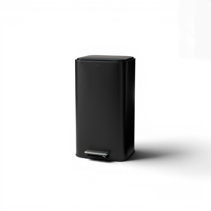 Square Mat Siyah Pedallı Çöp Kovası 30 L