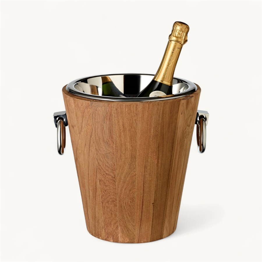 St. Tropez Tik Ağacı ve Paslanmaz Çelik Şarap Soğutucu Ø26 cm, Y32 cm