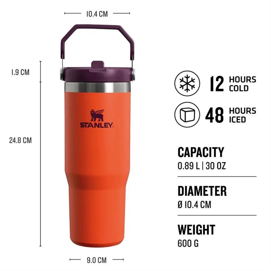 Stanley The IceFlow Flip Straw Pipetli Termos Bardak 0,89 LT - Oranj