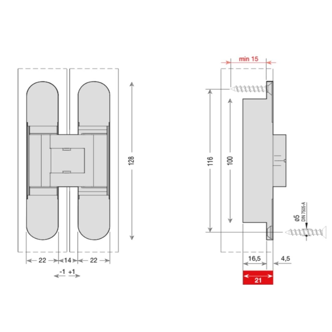 System Gizli Menteşe 128X22 mm 60 Kg Mat Antik Bronz Renk