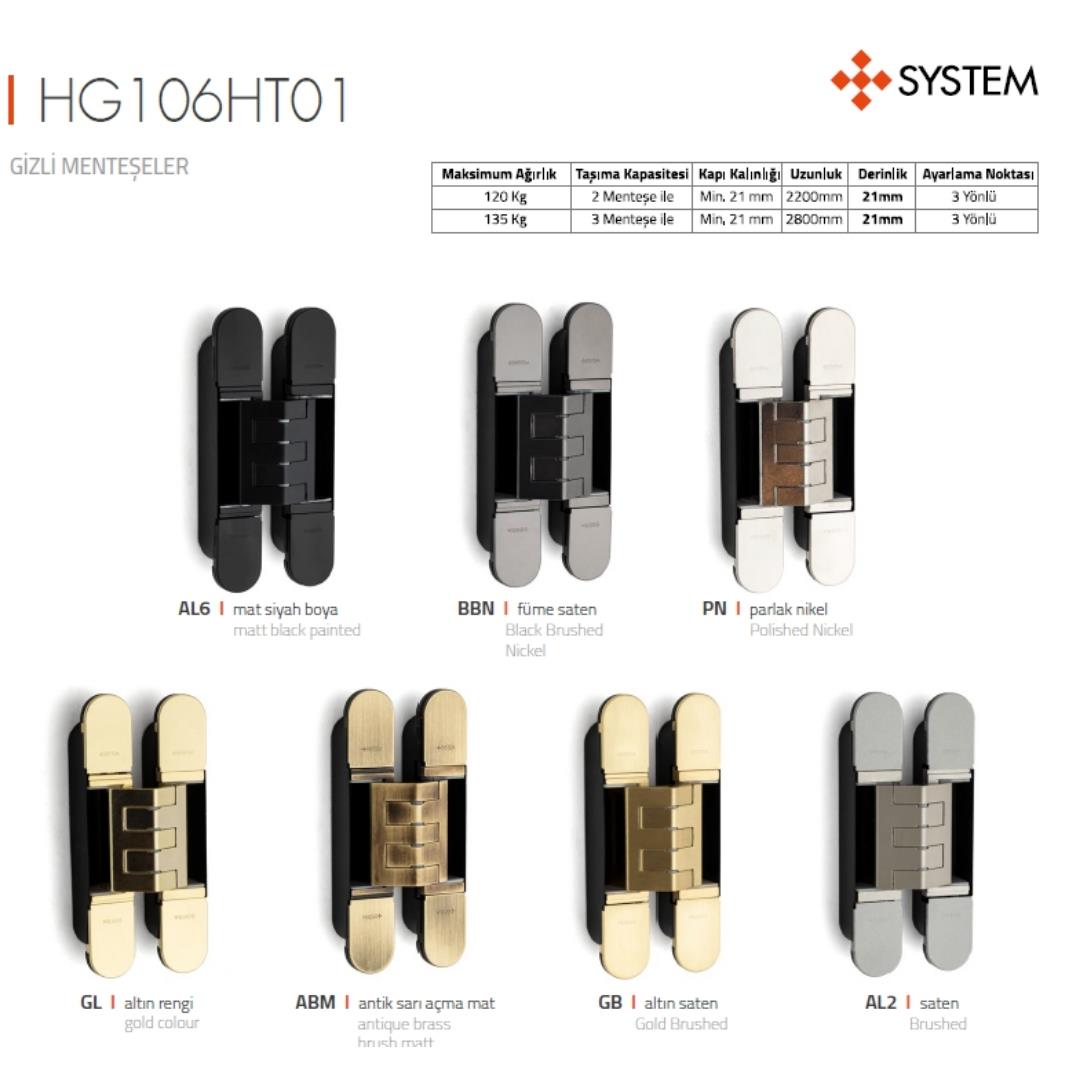 System Gizli Menteşe 180X32 mm Altın Saten Renk