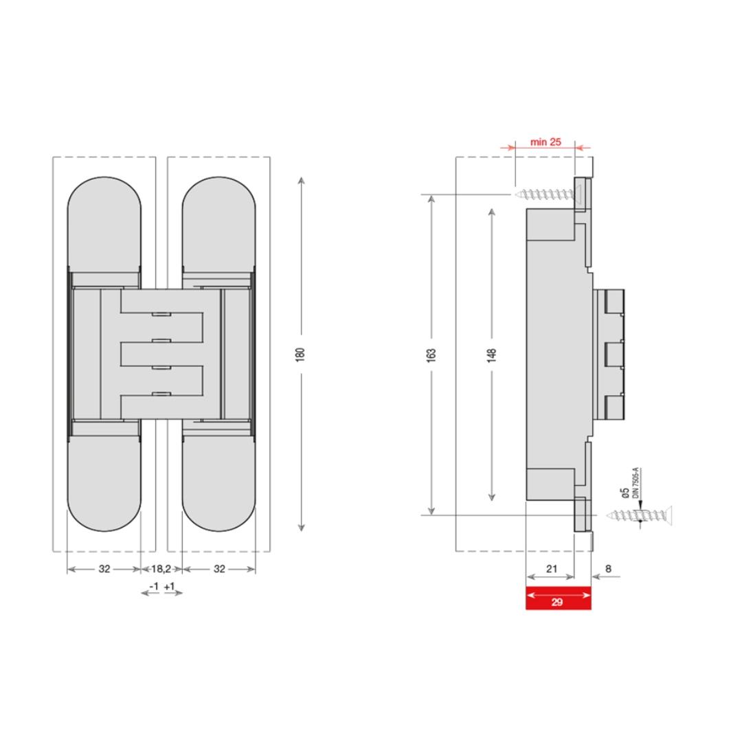 System Gizli Menteşe 180X32 mm Antik Saten