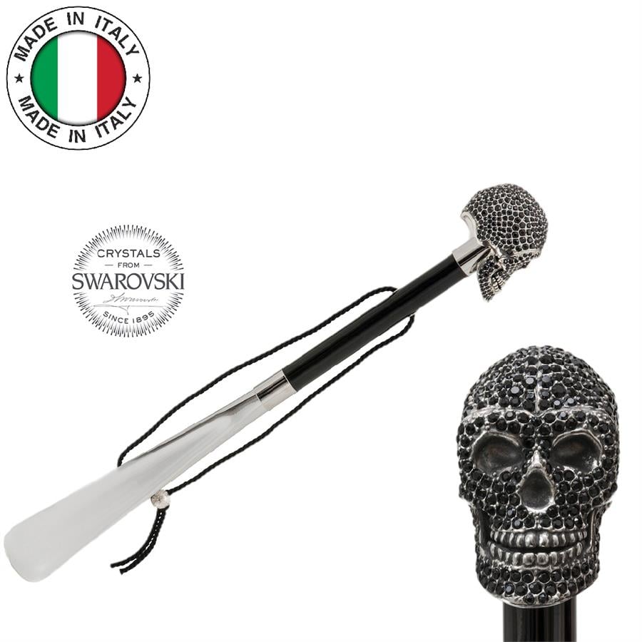 Siyah Swarovski® Kafatası Ayakkabı Çekeceği 50 cm