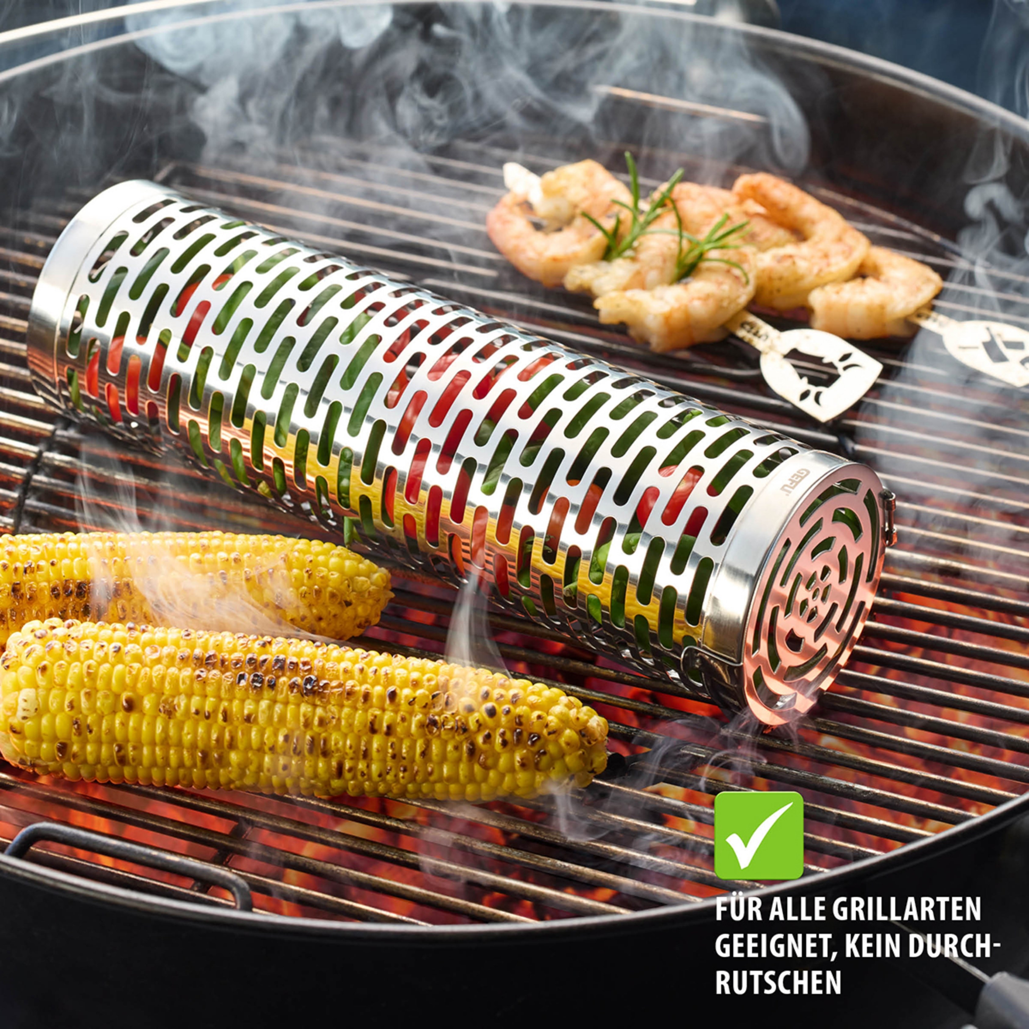 Tekerlekli Lüks Barbekü Sepeti Paslanmaz Çelik 30 cm