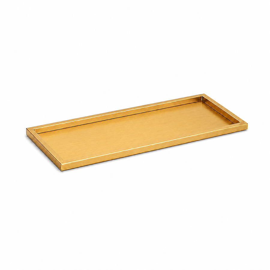 Tezgah Üstü Dikdörtgen Tepsi Altın Saten 30 cm