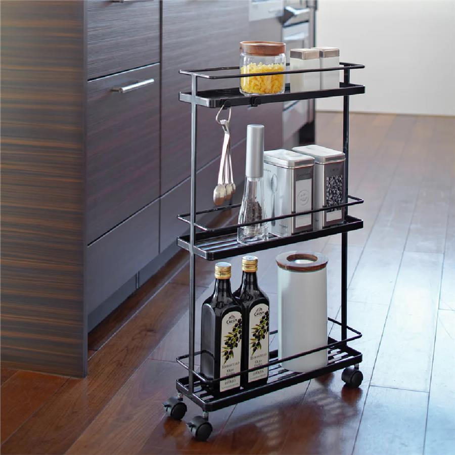 Tower İnce Mutfak Depolama Arabası Siyah Y: 66 cm