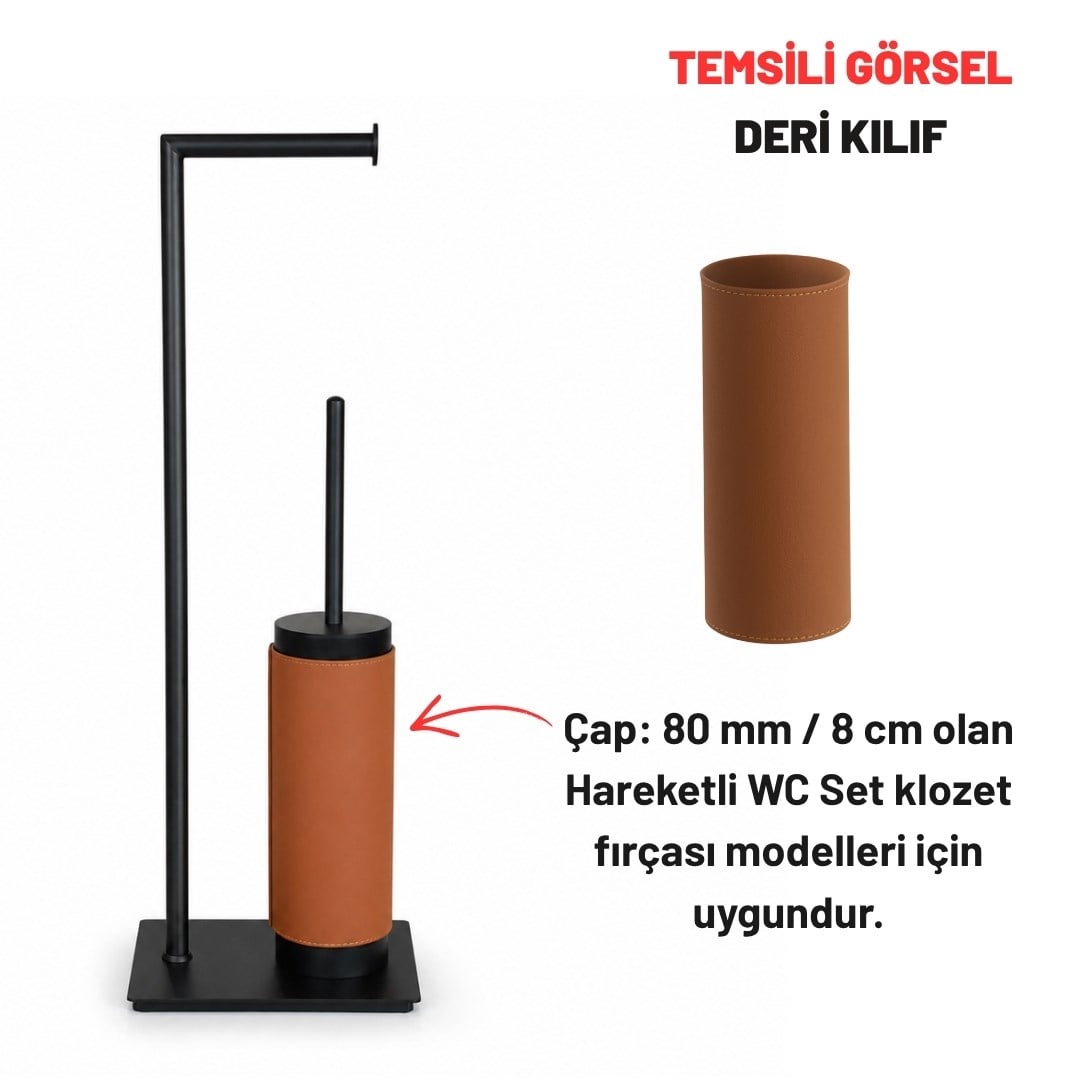Tuvalet Fırçalığı Deri Kılıfı Siyah Ø 8 cm