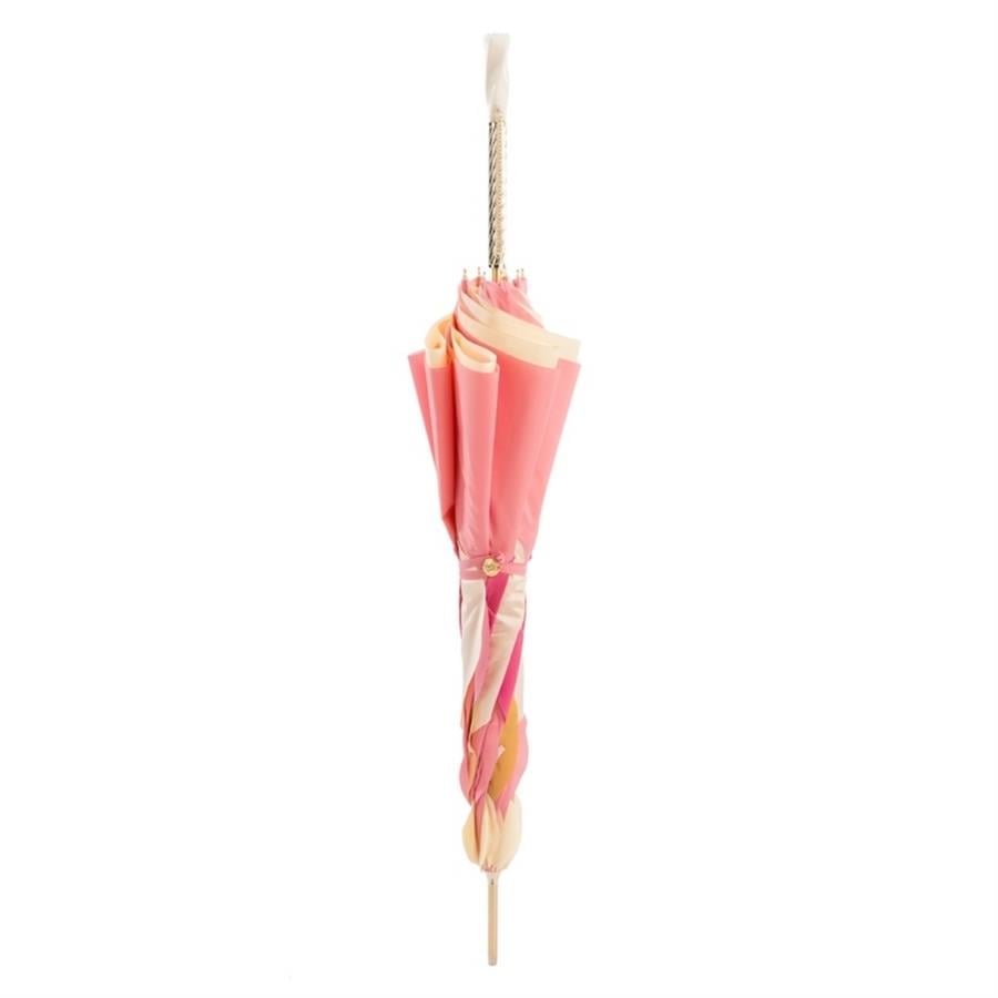 Swarovski® Kristal Saplı, Yapraklı Çift Kat Kumaşlı Pembe Şemsiye 93 cm