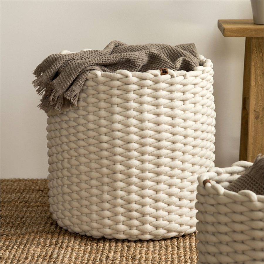 Yuvarlak Sepet XL Büyük Boy Kırık Beyaz Ø40xY40 cm