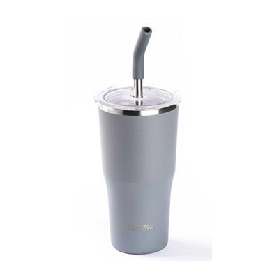 024-01-Gri 2 Kapaklı Çift Katmanlı Pipetli Termos Bardak 530Ml