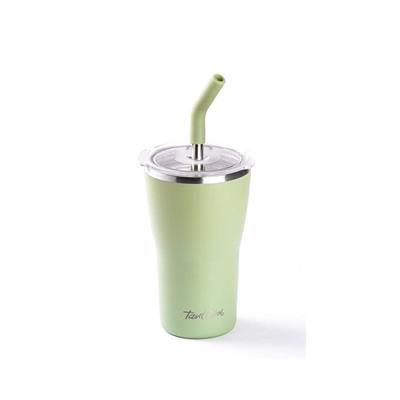 024-01-Yeşil 2 Kapaklı Çift Katmanlı Pipetli Termos Bardak 530Ml