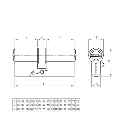 164 BN Kale Bilyalı Silindir Emniyet Kartlı 35+10+45 mm 90 mm Nikel