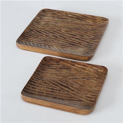 2 Li Koyu Kahverengi Kare Tabak Seti