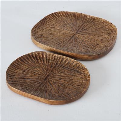 2 Li Koyu Kahverengi Oval Tabak Seti