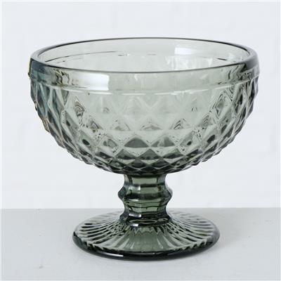 2Li Gri Cam Dekoratif Yuvarlak Kase 11Cm-12Cm Seti