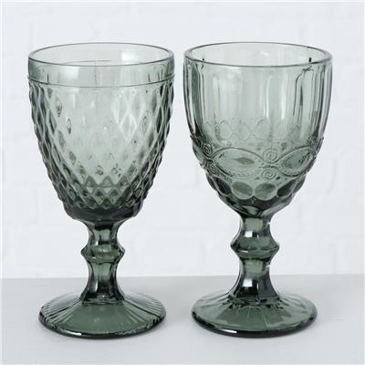 2Li Gri Parlak Şarap Bardak 17Cm Seti