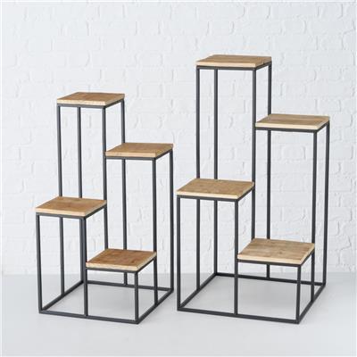 2Li Karışık Renk Tahta Saksı Standı  67Cm-78Cm Seti