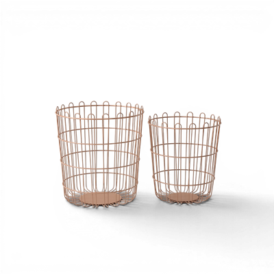 2Li Modern Metal Çamaşır Sepeti Seti - Terracotta