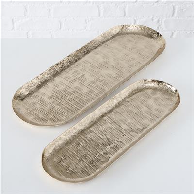 2Li Şampanya Renk Dekoratif Tepsi 15Cm-19Cm Seti