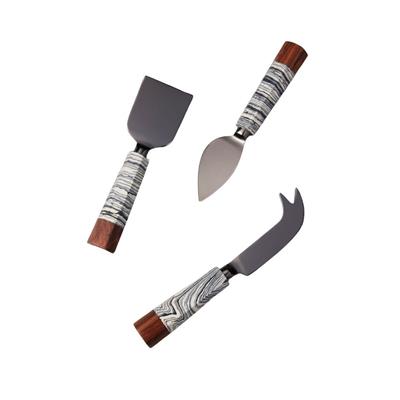 3 Parça Zebra Mermer & Ahşap Peynir Seti 16 Cm