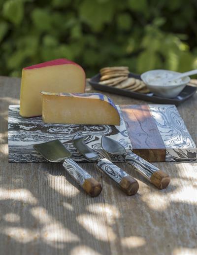 3 Parça Zebra Mermer & Ahşap Peynir Seti 16 Cm