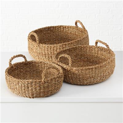 3Lü Doğal Renk  Yuvarlak Seagrass Sepet 22X40Cm - 25X46Cm - 28X55Cm  Seti