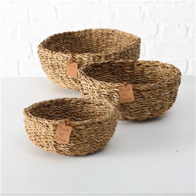 3Lü Doğal Renk Yuvarlak Seagrass Sepet 9X20Cm -11X25Cm-13X30Cm Seti