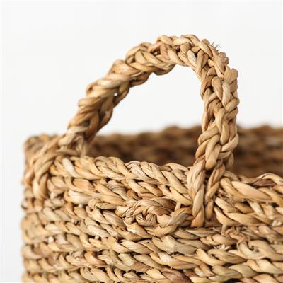 3Lü Doğal Renk  Yuvarlak Seagrass Sepet 22X40Cm - 25X46Cm - 28X55Cm  Seti