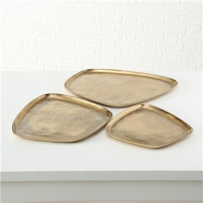 3Lü Gold Dekoratif Tepsi 27Cm-34Cm-42Cm Seti