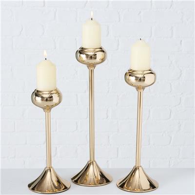 3Lü Krom Kaplama Gold Yuvarlak Mumluk 27Cm-32Cm-37Cm Seti