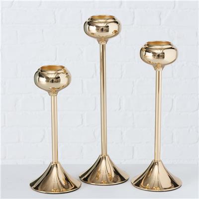 3Lü Krom Kaplama Gold Yuvarlak Mumluk 27Cm-32Cm-37Cm Seti
